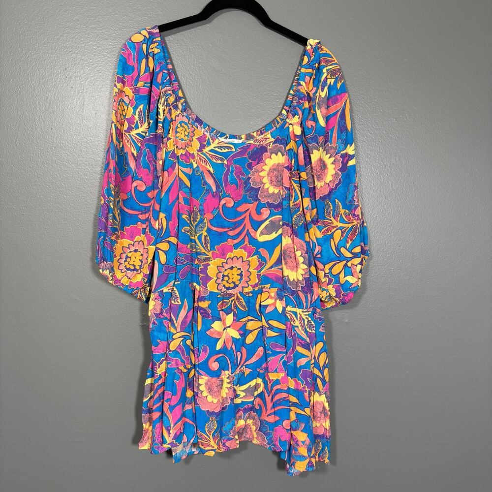Terra & Sky NWT Blue Floral Boho Peasant Top - Size 4X (28W-30W) - Women's Plus